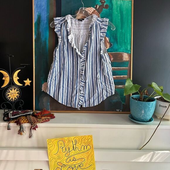 Mexx Light Blue and White Striped Top M - Picture 2 of 16